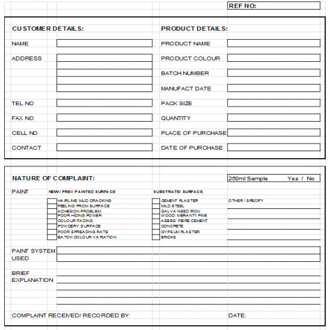 pre sharepoint customer concerns form