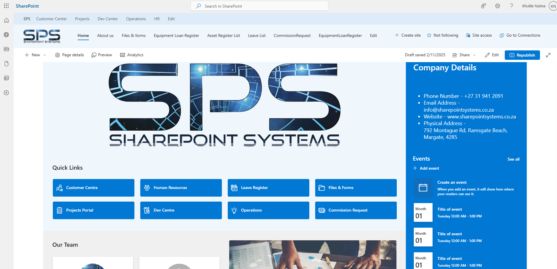 Standard Company Site (SharePoint Subsite) 1 Company SharePoint Site